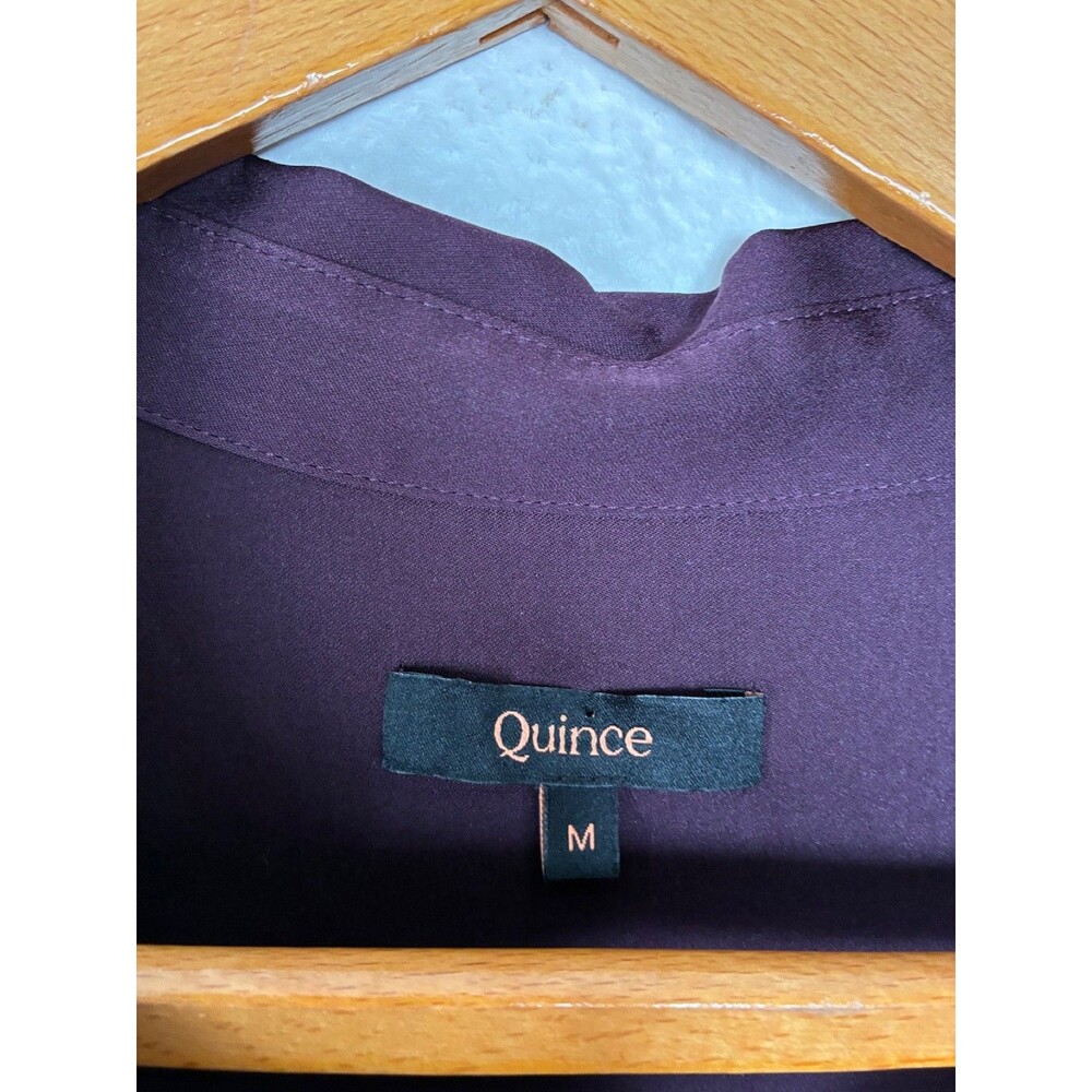 Quince Washable Silk Split Neck Blouse Chocolate Plum Brown Medium Quiet Luxury - Picture 3 of 9